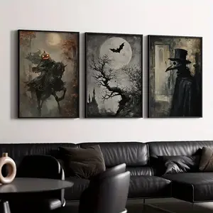 3-Piece Gothic Halloween Wall Art Decor Set, Canvas Prints Vintage Style, Perfect for Living Room Bedroom Bathroom Home Decoration