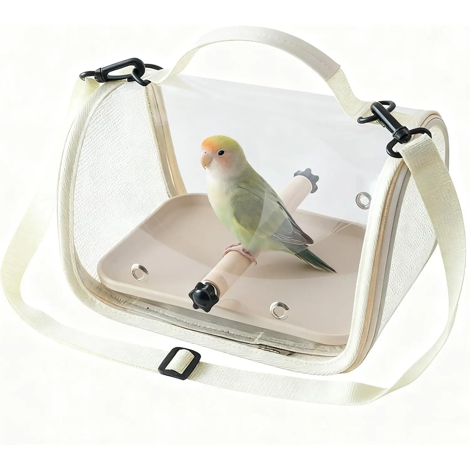 Hands Free Small Pet Cage Enclosure with Breathable Mesh Windows Parrot Backpack Animal Carrier for Vet Visit Shopping Hiking, Clear View Portable Bird Travel Carrier with Easy Clean Removable Tray and Perch