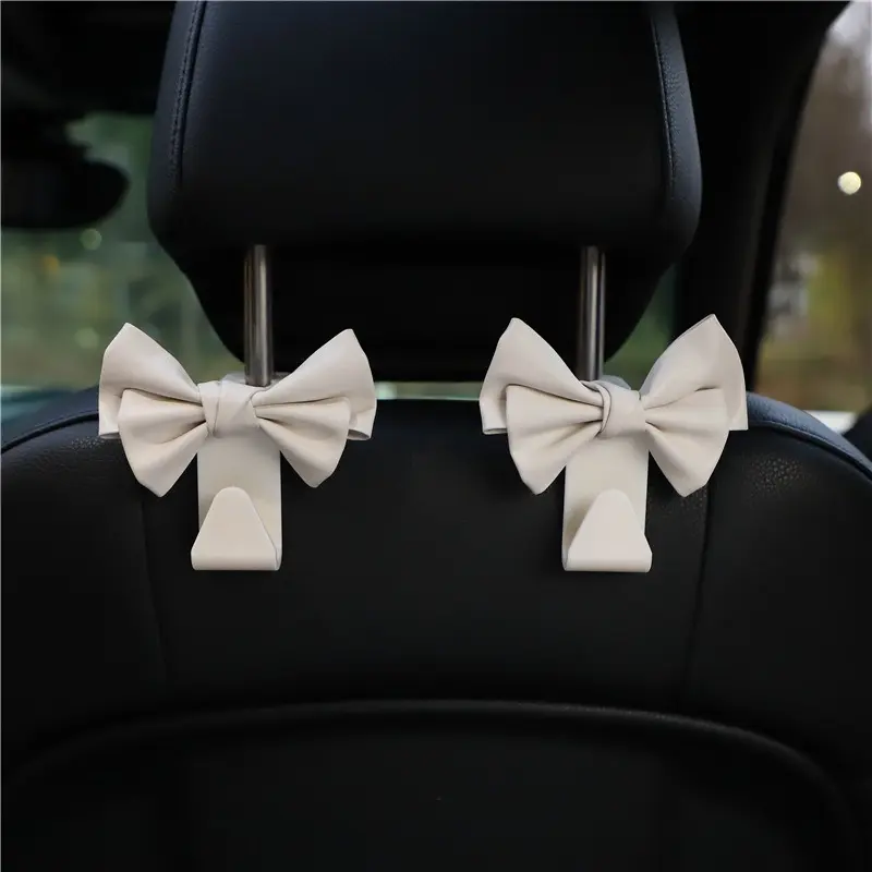 2 car mounted hooks, leather bow, car seat back, Car Seat Decorative, load-bearing storage hooks, car organization accessories, fashionable goddess car accessories, Car Accessories Women