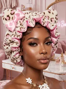 Luxury Satin-Lined Teddy Material Bonnet, Adjustable Plush Light Pink Hair Accessory, Ideal Gift for Hair Care