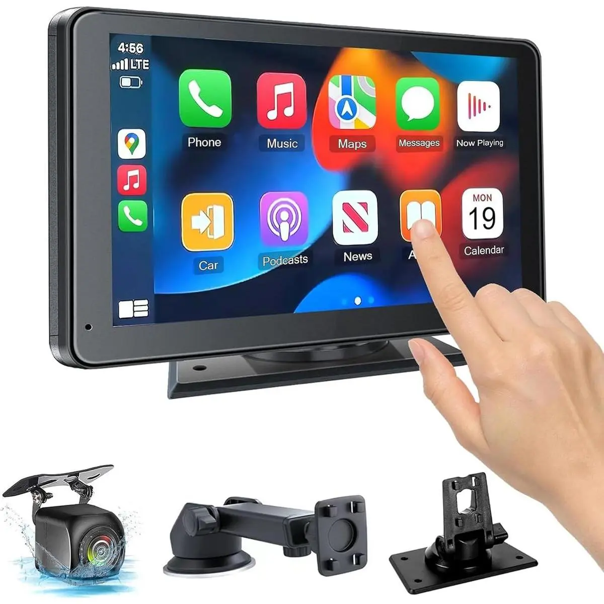 7-in Wireless Portable CarPlay & Android Auto Car Player, Bluetooth 5.2, Mirror Link, 7 inch Auxiliary Input, FM, Universal Compatibility for All Vehicles, Carplay Touchscreen, Wireless Carplay Screen