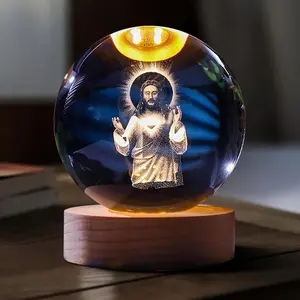 2026 Trending 3D LED Jesus Nativity Crystal Ball Night Light Wooden Base Religious Christmas Ornaments Home Decoration Inspirational Christian Church Decor Gift Lamp Holiday Lighting