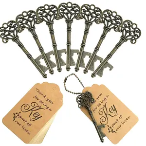 5PCS Wedding Gift Bottle Openers in 5 Vibrant Colors Retro Skeleton Key Design with Thank-You Tags & Keychains for Guests' Favors Party Souvenirs