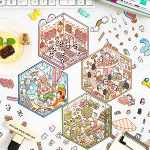 Dream House Collection - 3D Miniature Landscape Sticker Scene - 12 Pieces (4 Backgrounds + 8 PET Sticker Sheets) Diy Kits