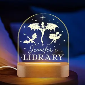 Personalized Library Sign - Customizable LED Fantasy Dragon Name Sign Gift for Book Lovers, Gift for Readers, Library Decor & Bookshelf Decoration
