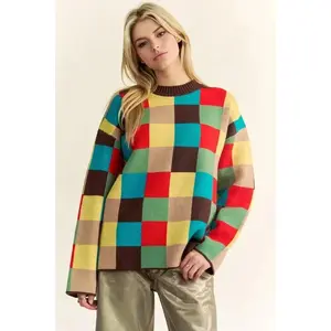 REMY COLOR BLOCK CHECKERED SWEATER