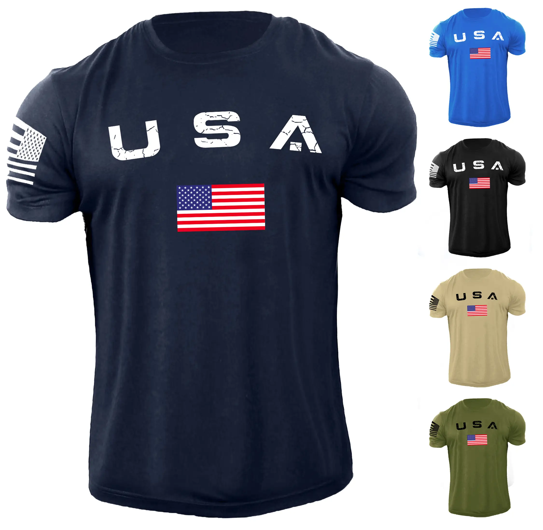 New Men's USA Flag T-Shirt with Crewneck, Short Sleeves and 100% Cotton Material - Christmas, Top