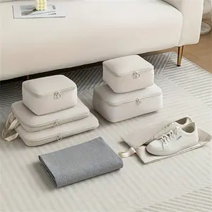 [Easy-Clean] Compression Packing Cubes | 1set  of 6pcs| Polyester | Easy-Clean, Lightweight | Travel Organizer | Luggage and Clothes Sorting | Hand Wash or Professional Dry Clean