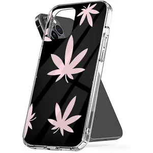 Phone Case Pot Cover Leaf Shockproof On TPU Black Accessories Stoner Pattern Compatible with iPhone SE 7 8 X XR 11 12 13 14 15 16 Plus Mini Pro Max Samsung Galaxy Note S9 S10 S20 S21 Ultra Plus Smartphone Protective
