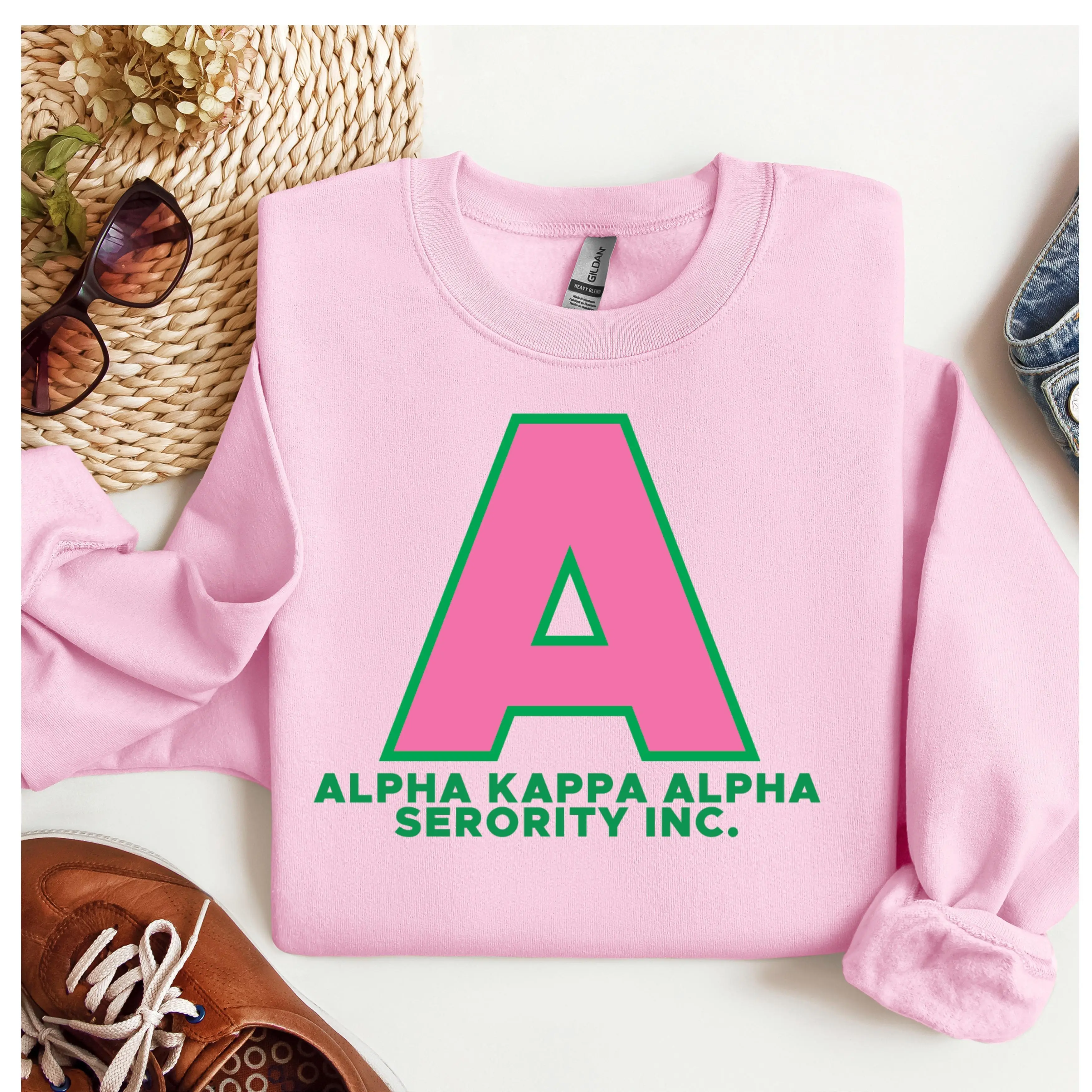 Alpha Kappa Alpha Sorority Sweatshirt, AKA Pink Green Crewneck, Sorority Graphic Sweater, Ivies Apparel