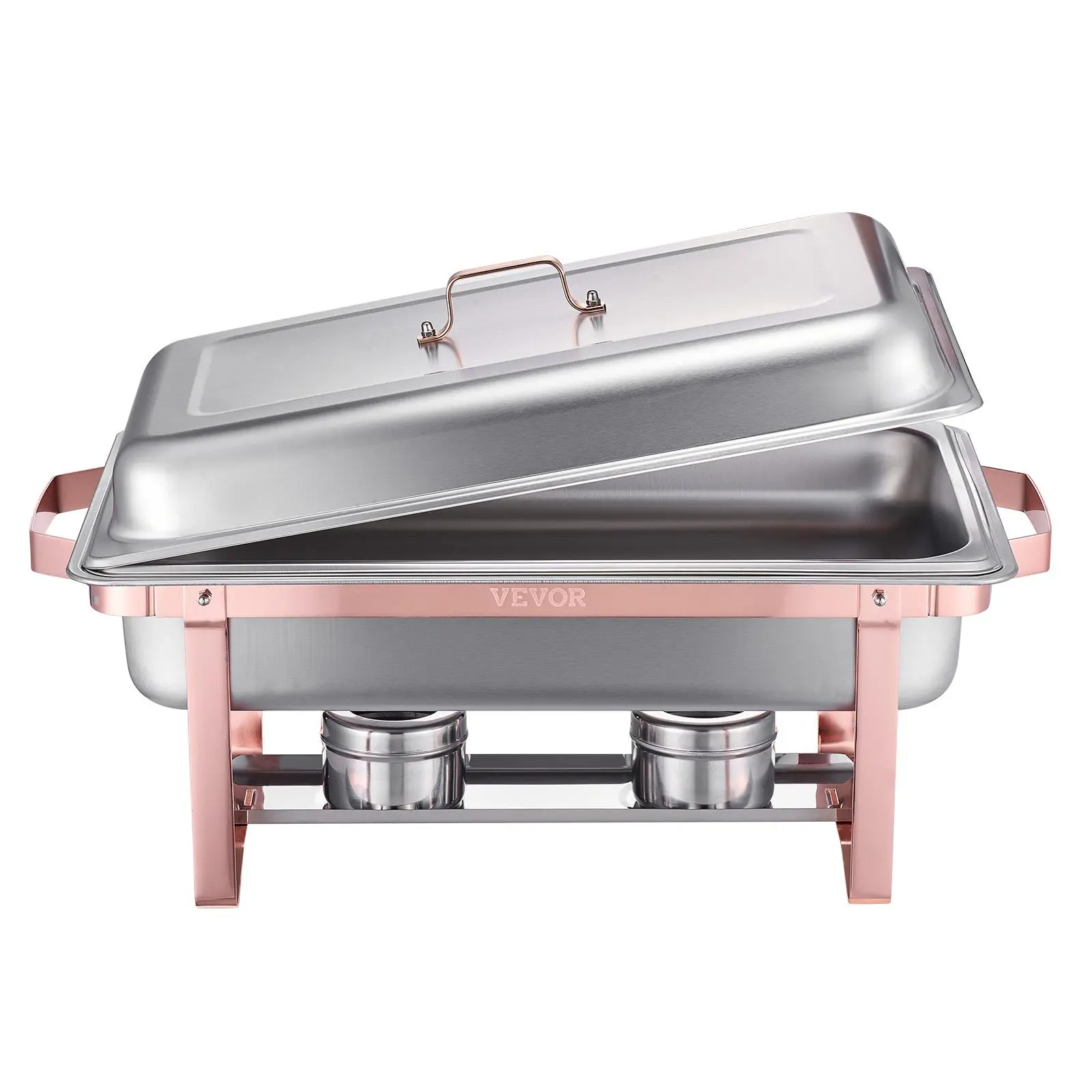 【Summerfinds】VEVOR Chafing Dish Buffet Set,  , 8 Qt 2 Pack, Stainless Steel Chafer with 2 Full Size Pans, Rectangle Catering Warmer Server with Lid Water Pan Stand Fuel Holder, for Wedding Party Banquet, Rose Gold