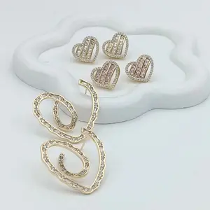 Yordy Heart-shaped Earrings 14k Gold Plated Unisex Fashion Jewelry in White & Pink Colors 0.5'' & 1'' Sizes 0.2 oz Weight High Quality Elegance