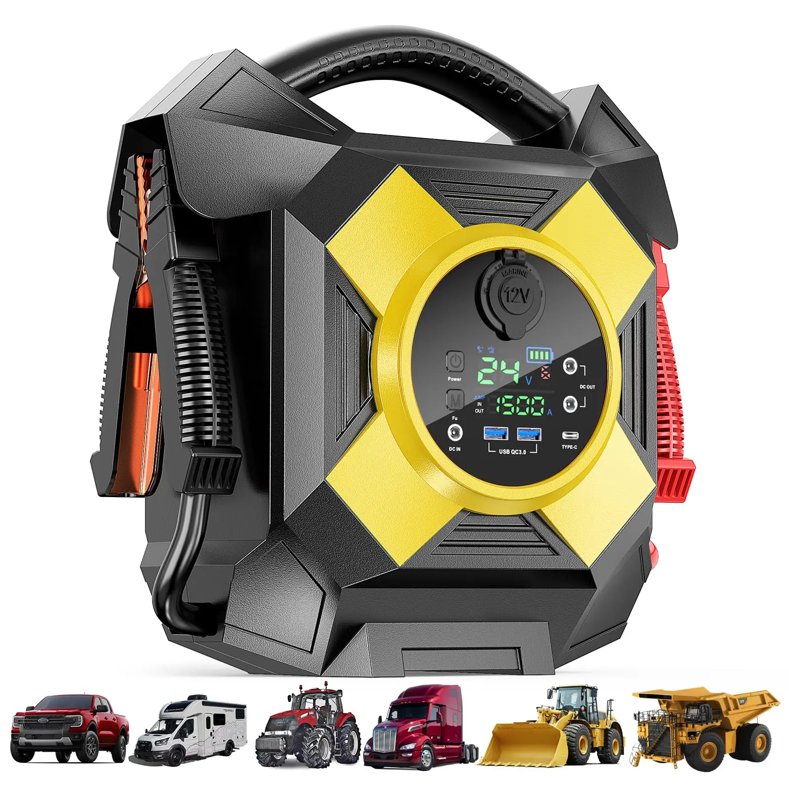 ODUKAKO DM2464 24V Jump Starter Heavy Duty, 15000A Peak Lithium Battery Booster Pack for Semi Trucks,-40°F Cold Starts All 99L Gasoline & 50L Diesel Engines (Class 8)
