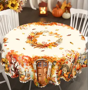 PLUMLIK Autumn Theme Tablecloth, with Maple Leaves Pumpkin Patterns, Beige Vintage Fall Rectangular Round Tablecloth, Autumn Decor, Home Indoor Outdoor Table Cover, Suitable for Thanksgiving Day Holiday Gatherings, Kitchen Accessories, Housewarming Gift