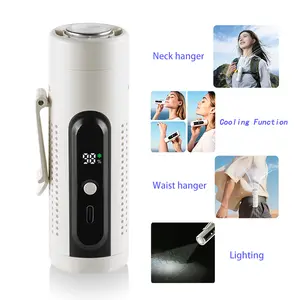 Portable USB fan, clip-on to belt, neck, or desktop, suitable for indoor and outdoor construction sites, camping trips, etc. 20000RPM brushless motor, ultra-long battery life, with LED light, 5 wind speed settings, and cooling function.