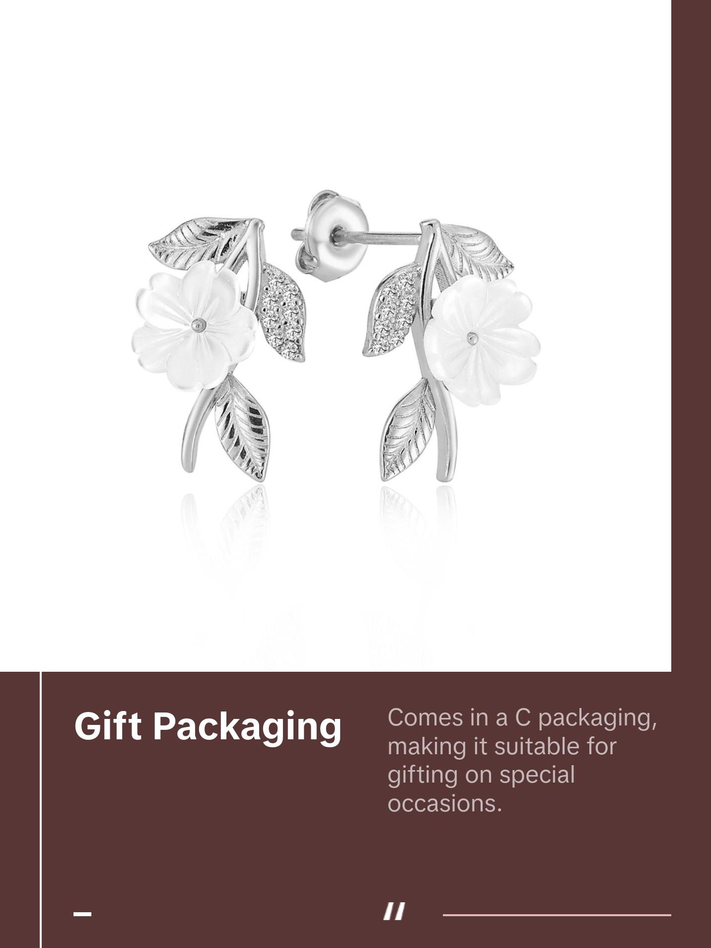 Italian Spring Earrings for Women - 925 Sterling Silver with Rose Gold Plating, Mother-of-Pearl Flowers & Sparkling Zirconia, Elegant Design