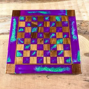“The Joker” Florescent Purple/Jungle Green Walnut Wood Chess Board (INCLUDES GLASS PIECES)