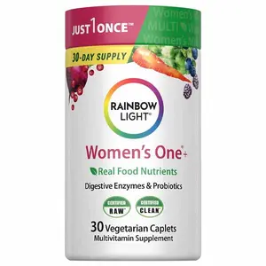 Rainbow Light Womens Multivitamin One + | 30 Caplets | Real Food Nutrients, Digestive Enzymes & Probiotics