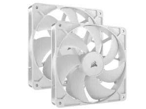 CORSAIR RS140 PWM 140mm Fans Dual Pack - White - Simplified Control - Daisy-Chain 4-Pin PWM Connection - Concentrated AirGuide Cooling - Magnetic Dome Bearing