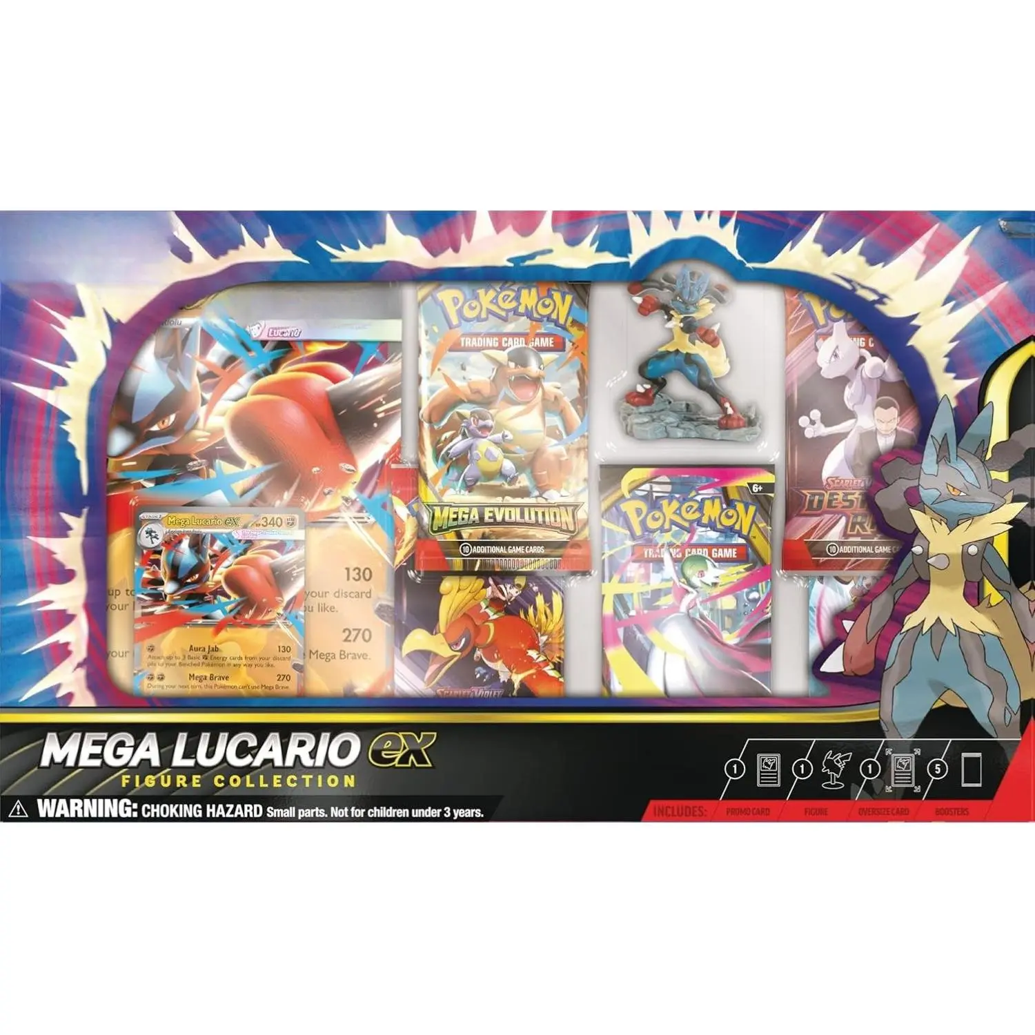 Mega Lucario ex Collectors Box - Trading Cards Set with Promo Card, Sealed Box Rip, 5 Pack Bonus, Boosters, Foil Card