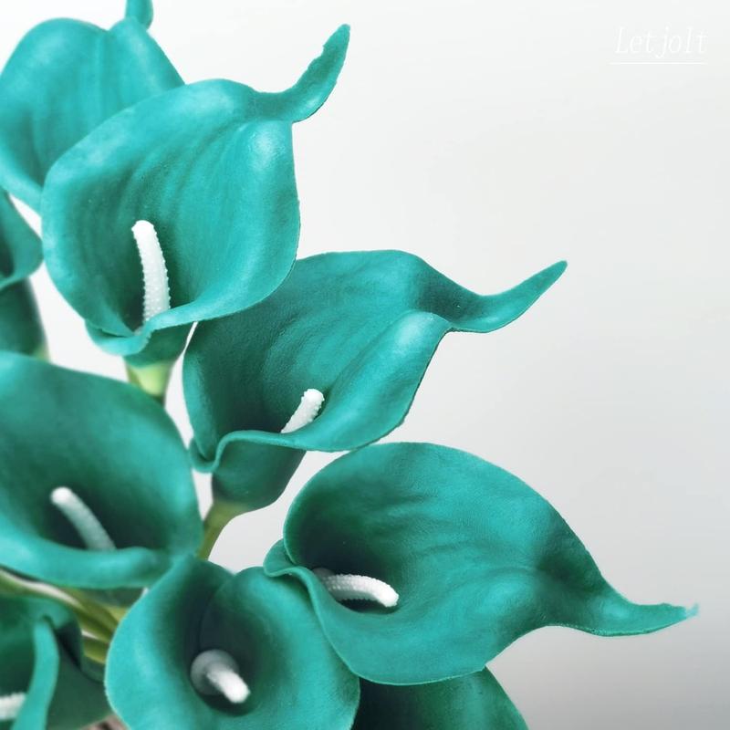 2026 New-X- AP01 Artificial Calla Lily Teal Flowers for Wedding Bouquet Klein Blue Flower 12Pcs Home Decoration Faux Calla Lilies Flower, Teal Blue