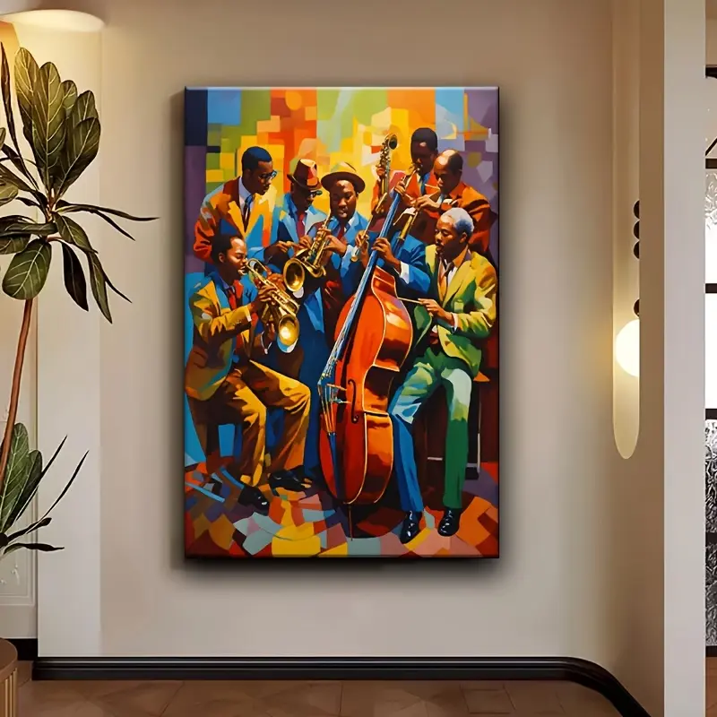 Modern African-American Jazz Band Canvas Painting Kit - Artistic Modern Wall Art Hanging Print, Vivid Multifunctional Home Decor Gift for Home, Office