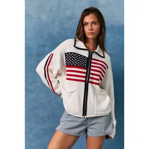 USA Flag Collared Sweater Jacket