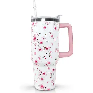 Ceovfoi 40oz Cherry Blossoms Tumbler with Handle Lid and Straw,Pink Cherry Blossoms Floral Coffee Mug Cup Water Bottles,Cherry Blossoms Gifts for Women,Cherry Blossoms Decor Stuff Accessories