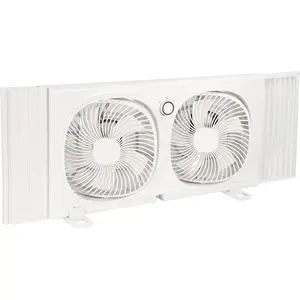 9-Inch Twin Window Fan with 2-Speed Independent 180 °   Rotating Fan Heads, Auto-Locking Expanders & Removable Bug Screen, for Fresh Air Intake or Warm Air Exhaust, Ideal for Home & Office