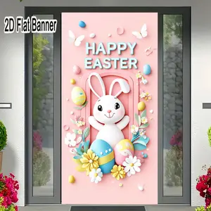 2D flat banner, 1pcHAPPY EASTER 3D Bunny & Eggs Backdrop, Pastel Easter Party Decorations, Colorful Easter Egg & Flower Background for Festive Eventsgalentines party decor, valentine day decor, decorations for valentines day