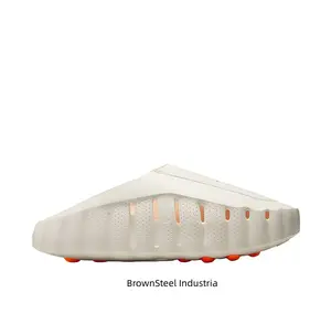 Light Beige Mule Slides, Orange Cushioning Massage Outsole, Perforated Upper, Sports Recovery Tech Slides
