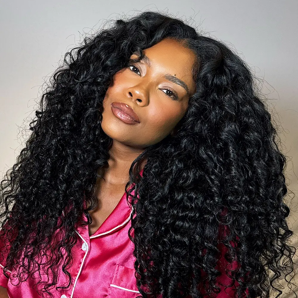 CurlyMe Natural Black 1/3/4Pcs Indian Curly & Burmese Curly Double Weft Virgin Human Hair Bundles Soft And Healthy Quick Weave Install #SohoChic