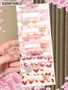 Romantic love hairpin set (5 pieces), net red with printed clip, strong spring design, suitable for girls daily collocation and dating dress, enhance temperament and attract more eyes, Super Cute Clips