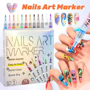 Nail Art Markers Set,Nail Art Pens Kit,12 Colors 3D Nail Pens for Nail Art for Painting Manicure Nail Art Design Acrylic Paint Marker for Drawing Painting Nail Art Graffiti Pen Quick Drying Waterproof