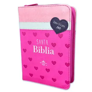 Biblia de Bolsillo con Cierre RV1960 imit fucsia/blanco/rosa con corazones con índice