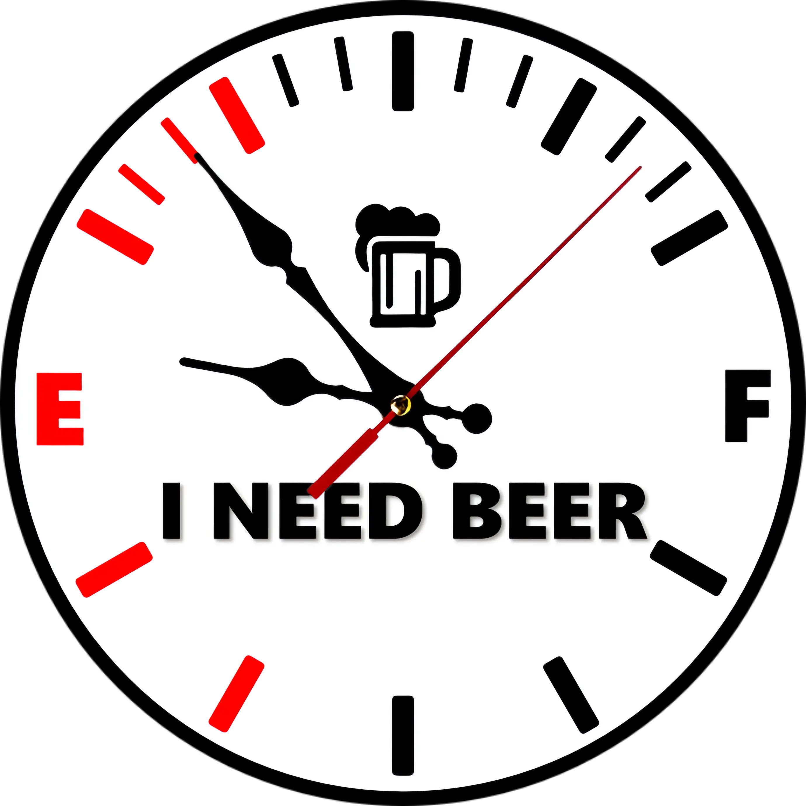 10/12 inch funny clock, I Need Beer Funny Round Wall Clock, 11.8 Inch Silent Non-Ticking Humorous Beer Lover Clock, Home Bar Man Cave Decor
