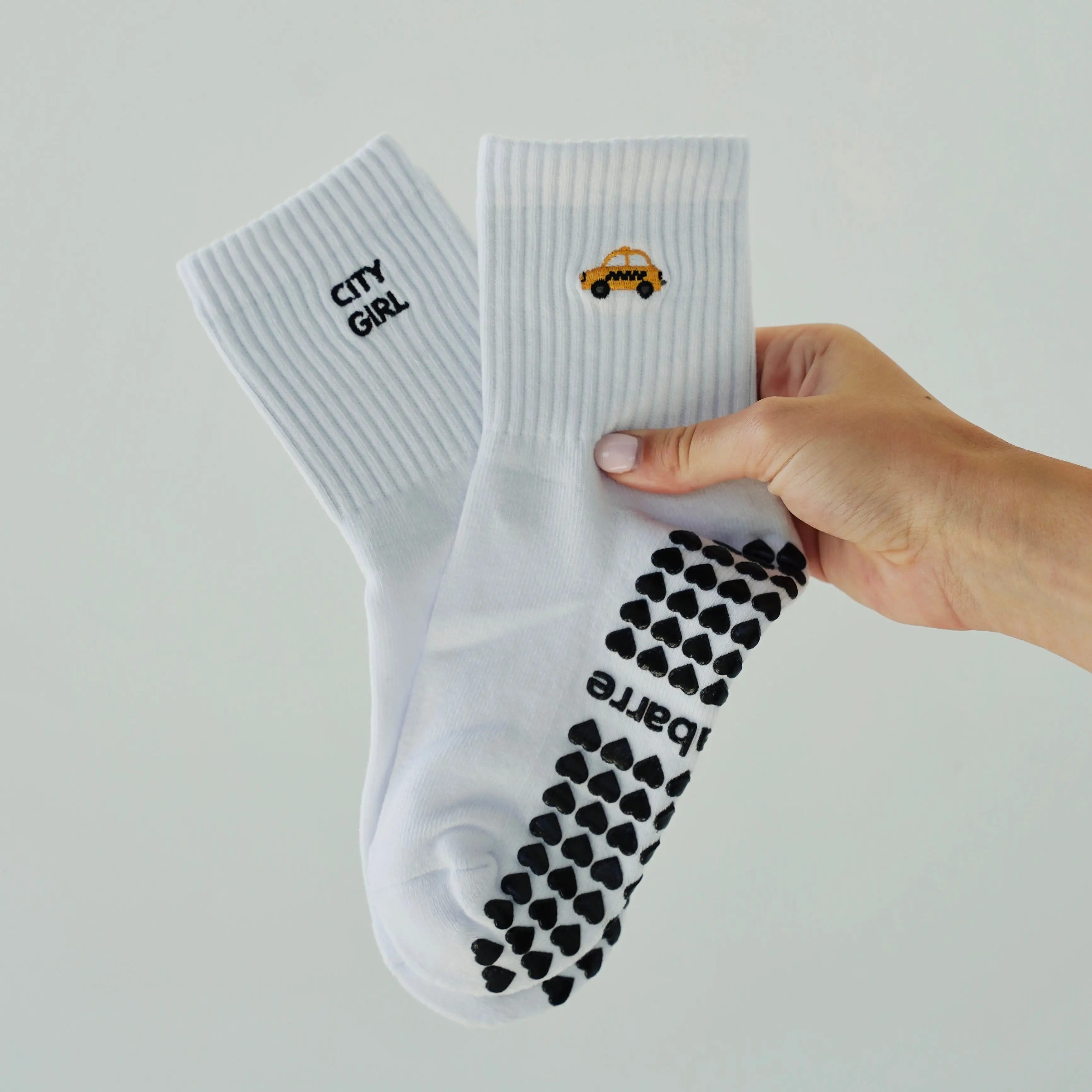City Girl Grip Socks - taxi pilates socks - premium cotton blend white pilates socks