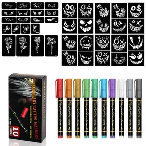 10-Color Paint Pen Set with Fun Stickers - Vibrant Waterproof & Skin-Safe Markers for DIY Crafts Temporary Tattoos Art Journal & More