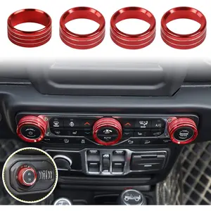 Air Conditioner Headlight Center Consoles Switch Knob Cover Trim For 2018-2025+ Jeep Wrangler JL,JLU,Gladiator JT,4XE Interior Accessories, Red Aluminum Alloy 4pcs
