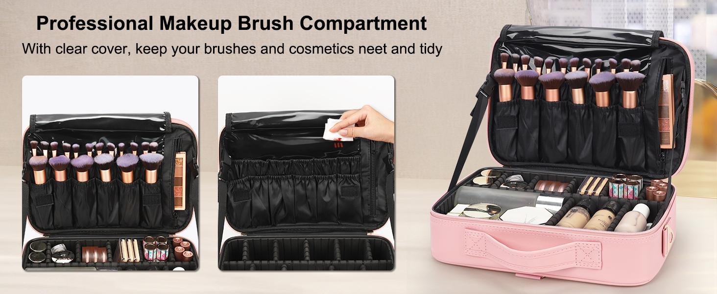 Travel Makeup Bag Cosmetic Bag Adjustable Dividers, Professional Cosmetic Artist Organizer,Makeup Organizer Bag Waterproof,Perfect Mother Gift For Friend& Family.