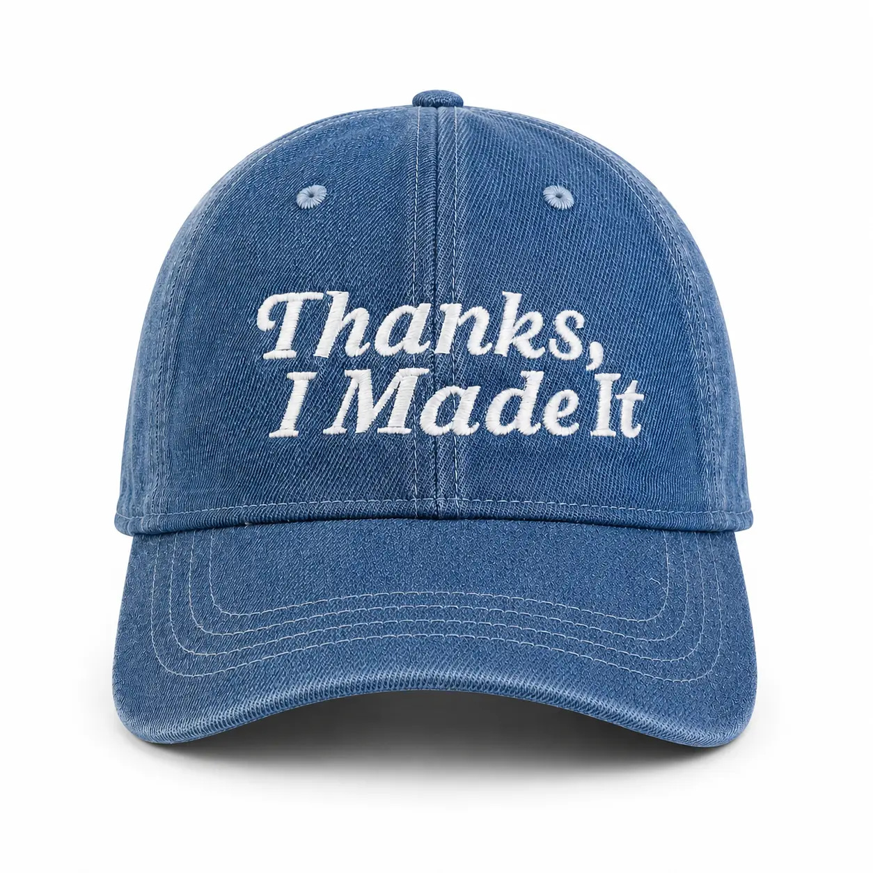 Thanks, I Made It - Medium Denim Hat – White Embroidery | Maker Favorite