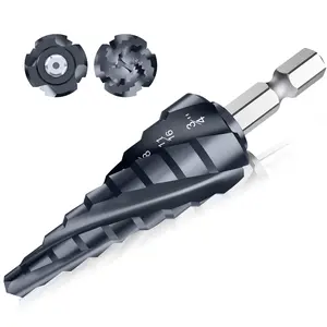 M35 Four Spiral Flute Cobalt Step Drill Bit, 1/4"-3/4" Wear-Resistant TiAlN Coated Four-Flute Step Bit, 1/4" Hex Shank Unibit Step Bit for Metal, Stainless Steel, , , Plastic