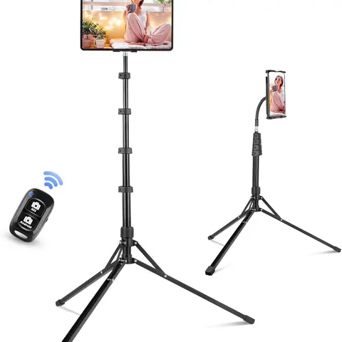 UBeesize 67" Heavy-Duty Aluminum Phone Tripod Stand - Solid Premium Metal, Adjustable Gooseneck, 360° Rotation, Tablet & Phone Holders, Tripods for Content Creators, Overhead Long Shoots, Compatible with iPhone X & Android