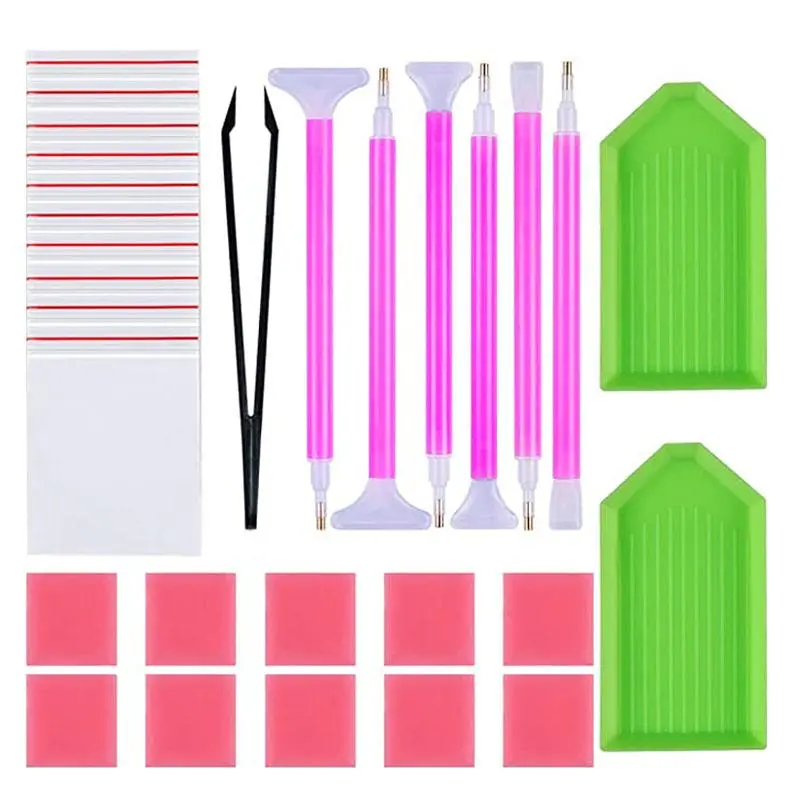 DIY Art Crafts Diamond Painting Kit, 29pcs Diamond Painting Tool Set with Stitch Pen, Tweezer, Glue, Tray and Handcraft Making Tools
