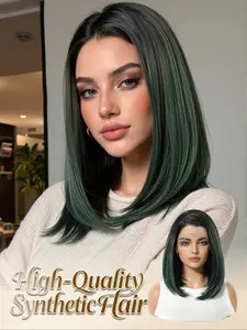 13×4 HD Transparent Lace Front Wig, Lace Frontal Wigs, 12 Inch Short Bob, Ombre Black to Green, Glueless Lace Wig, Heat Resistant Synthetic Material, Natural & Realistic, Soft & Comfortable Cap, Versatile Fit, Versatile for Women Daily Wear