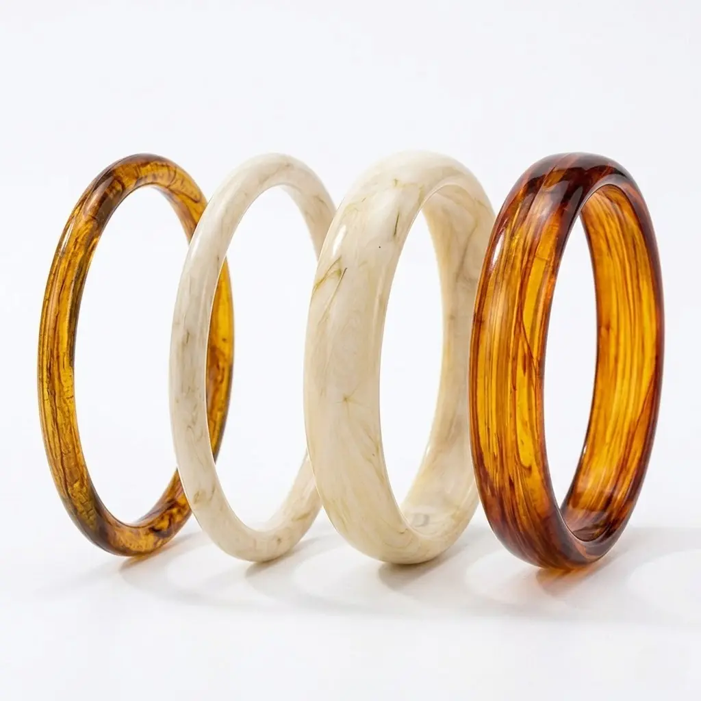 Women's 4-Count Acrylic Bangles Set - Irregular Resin Chunky Geometric Thick Bracelets, Retro Boho Stackable Statement Jewelry for Women, Maillard Brown Daily Wear,summerwins