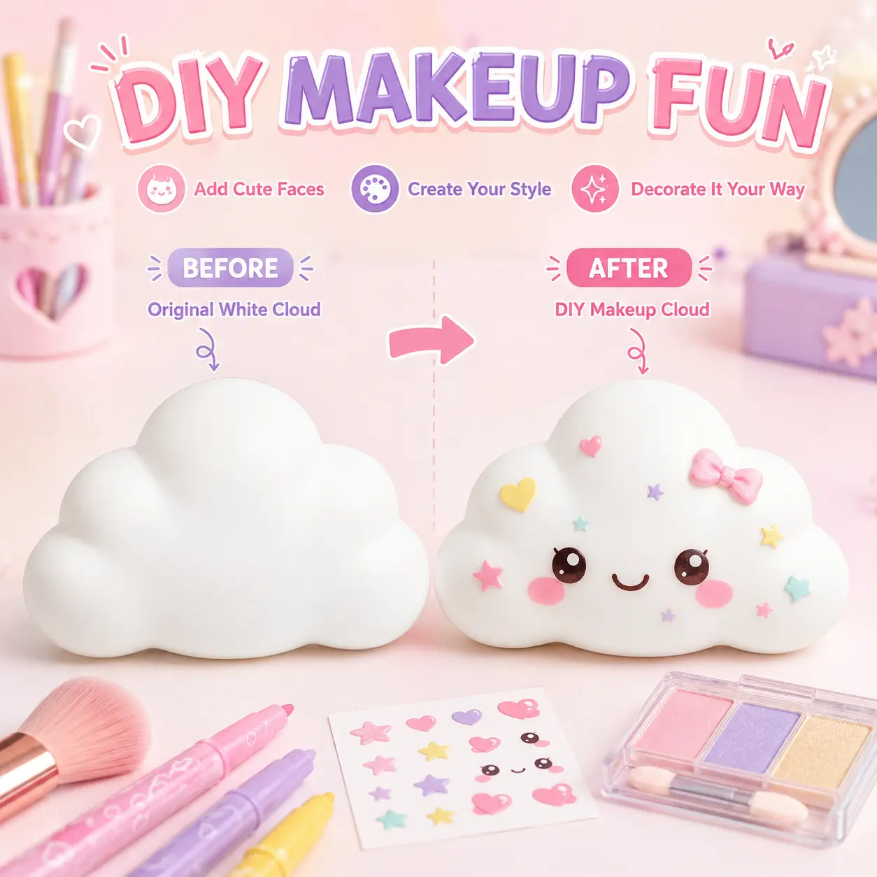 DIY White Cloud Crunchy Squishy Toy, Blank Cloud Sensory Squeeze Toy for Custom Faces, Coloring & Makeup, Cute Stress Relief Fidget Toy, Creative Desk Toy & Gift