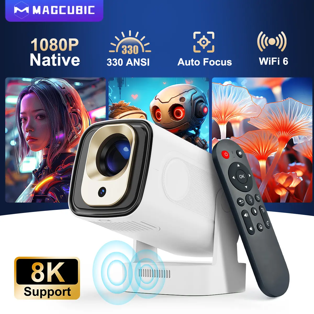 [US warehouse] Magcubic HY310 Portable Projector Auto Focus 330ANSI Native 1080P Android 14 BT5.4 WIFI6 8K Supported Smart 60Hz Reflash Home Cinema Mini Projector 130"Screen Built-in Speaker Allwinner H726 #SummerFinds #DealsForYouDays