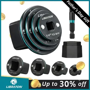 【Fathersdaygift】LIBRATON Low Profile Impact Socket Adapter Set, 5pc Magnetic Drive Converter Kit for Tight Space (1/4" to 3/8", 3/8" to 1/2", 1/2" to 3/4", 3/4" to 1", & 1/4" Hex Adapter) for Impact Wrench and Drill