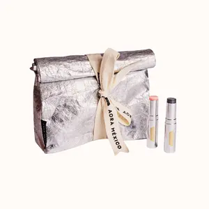 Aora Mexico Bésame Mucho Duo Set Lip Serum Kit with Rosa.02 Romantic Pink & Vanta.02 Translucent Black in Silver Pouch Hyaluronic Acid Moisturize Vegan Cruelty-Free